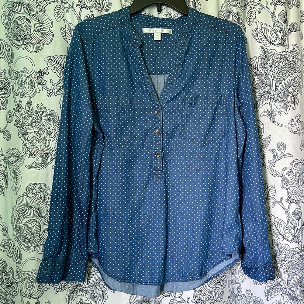 Lauren Conrad WOMEN XL BLUE polkadot top